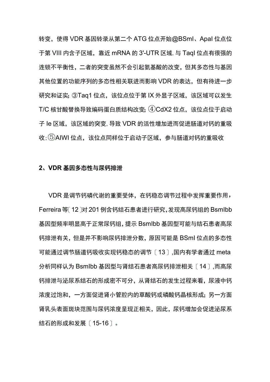 2023维生素 D 受体基因单核苷酸多态性在泌尿系结石中的研究进展全文.docx_第3页