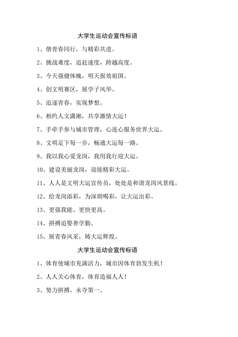 2023年大学生运动会宣传口号 合编6份.docx_第1页