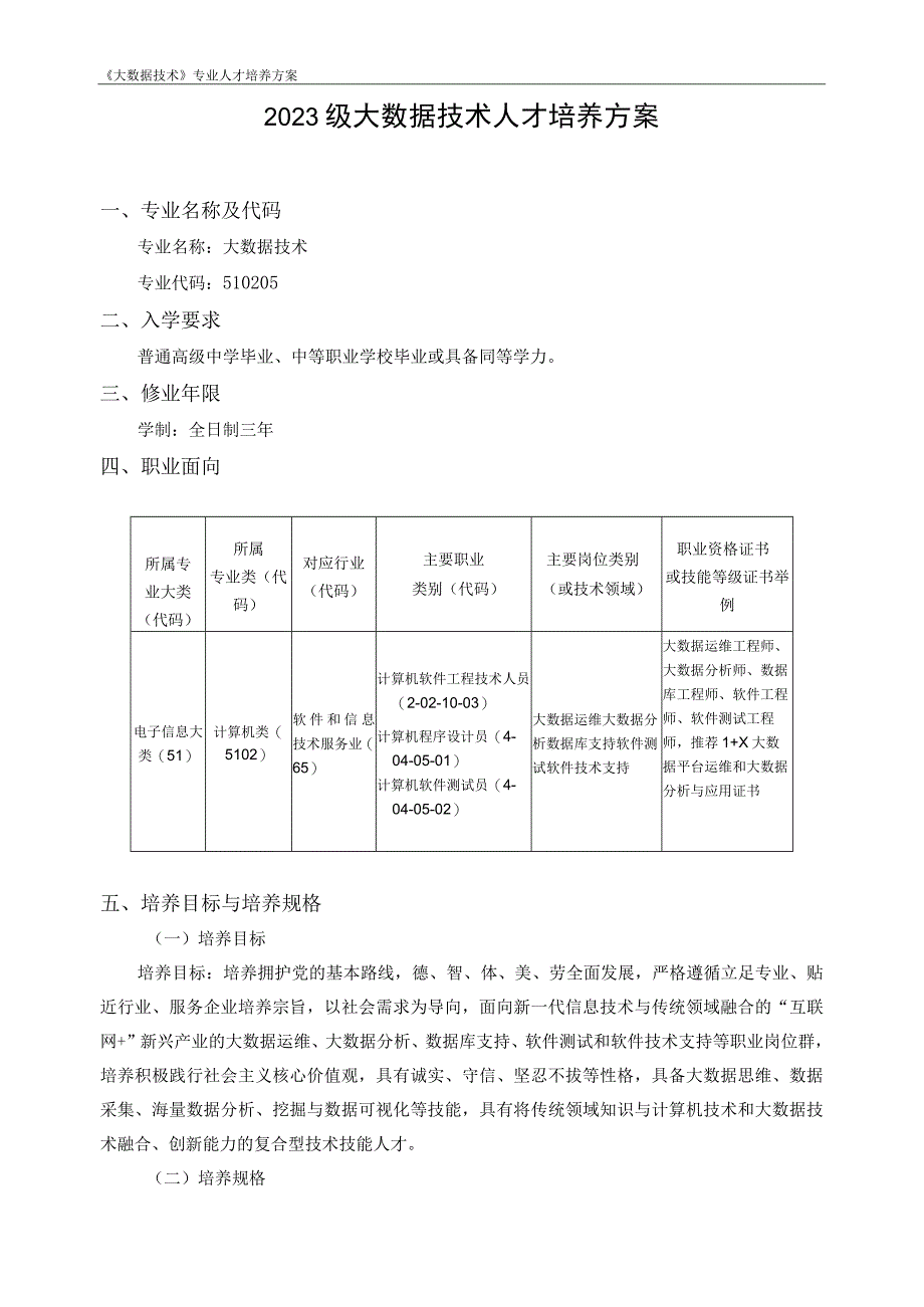 2023级大数据技术人才培养方案.docx_第1页