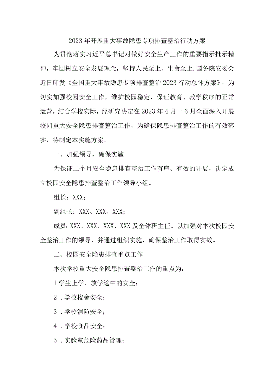 2023年城区应急管理局开展重大事故隐患排查整治行动实施方案 汇编6份.docx_第1页