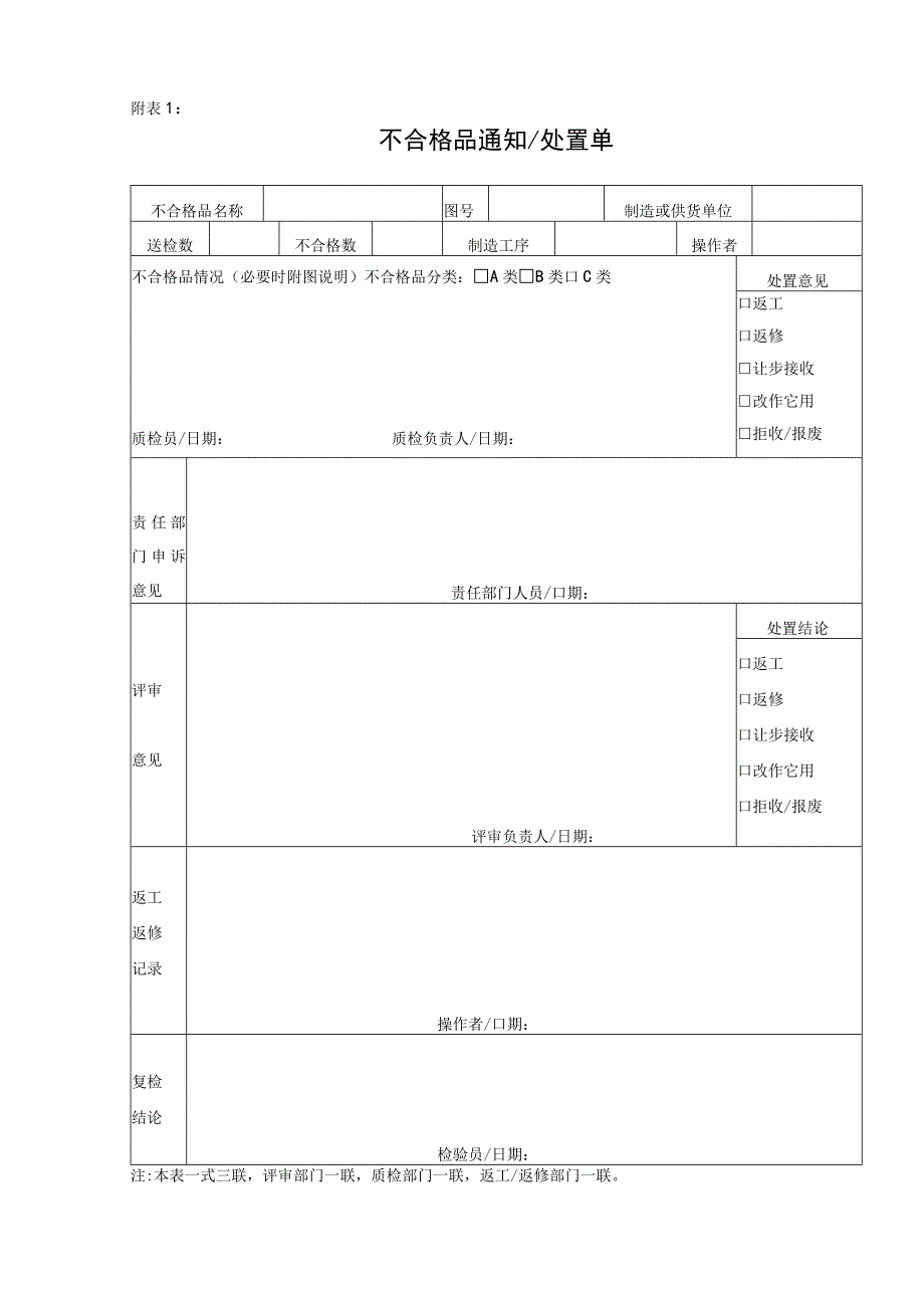 GB9001质量管理体系程序文件不合格品通知.docx_第1页