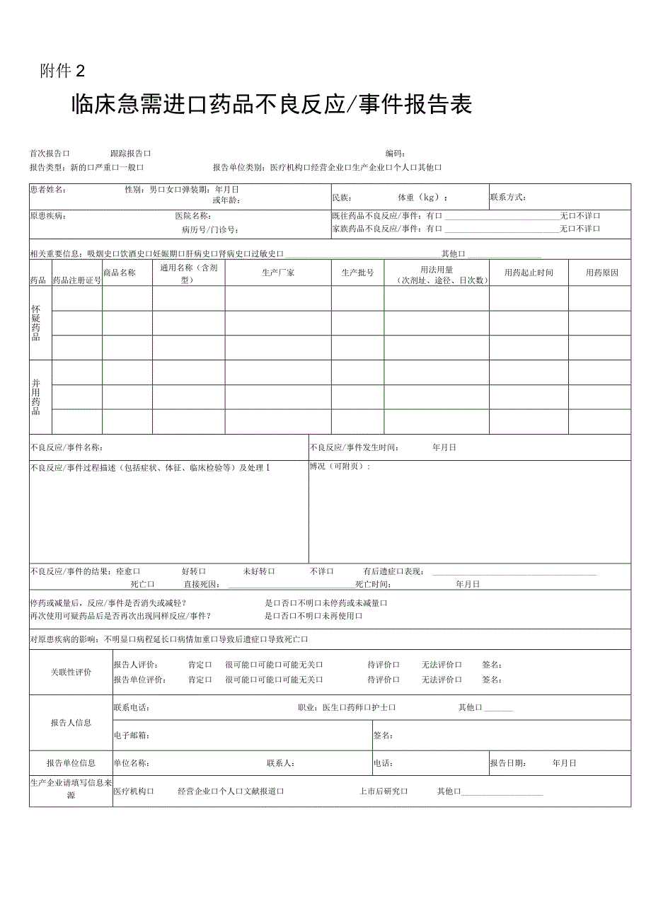 42附件2 临床急需进口药品不良反应事件报告表.docx_第1页