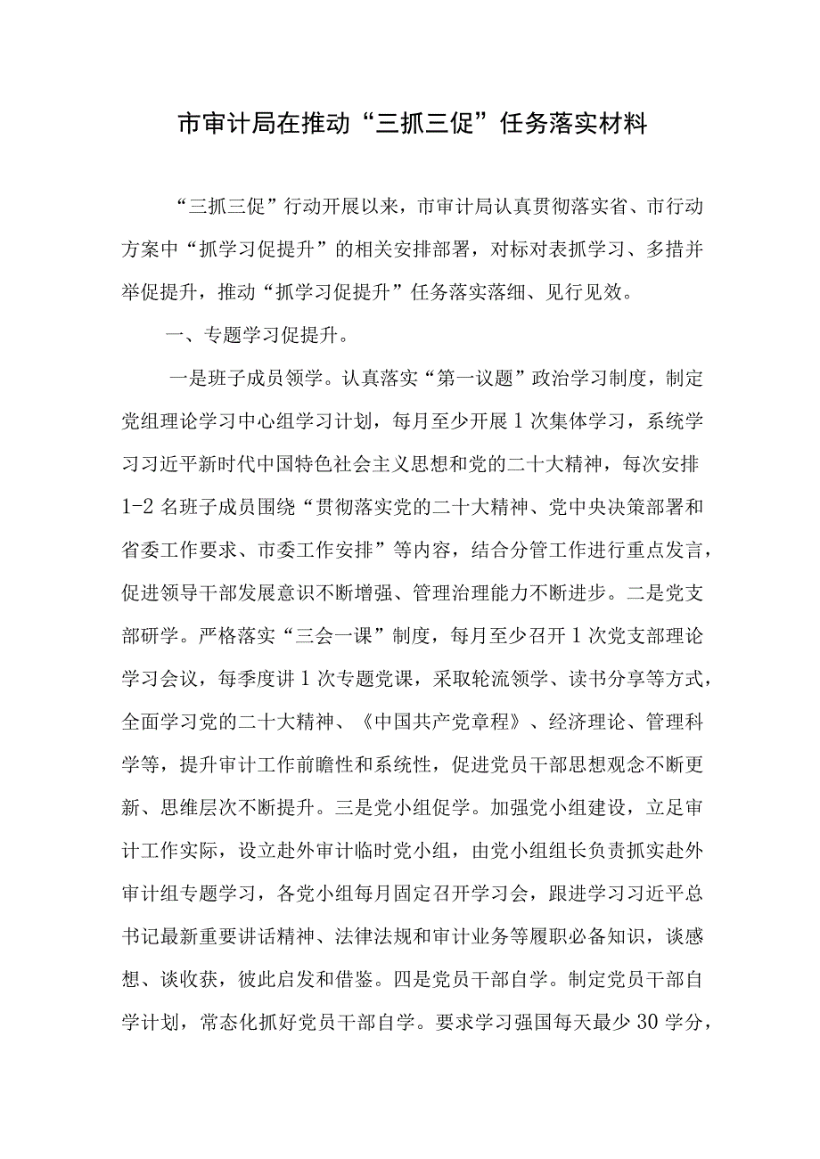 2023年市审计局在推动三抓三促任务落实材料.docx_第1页