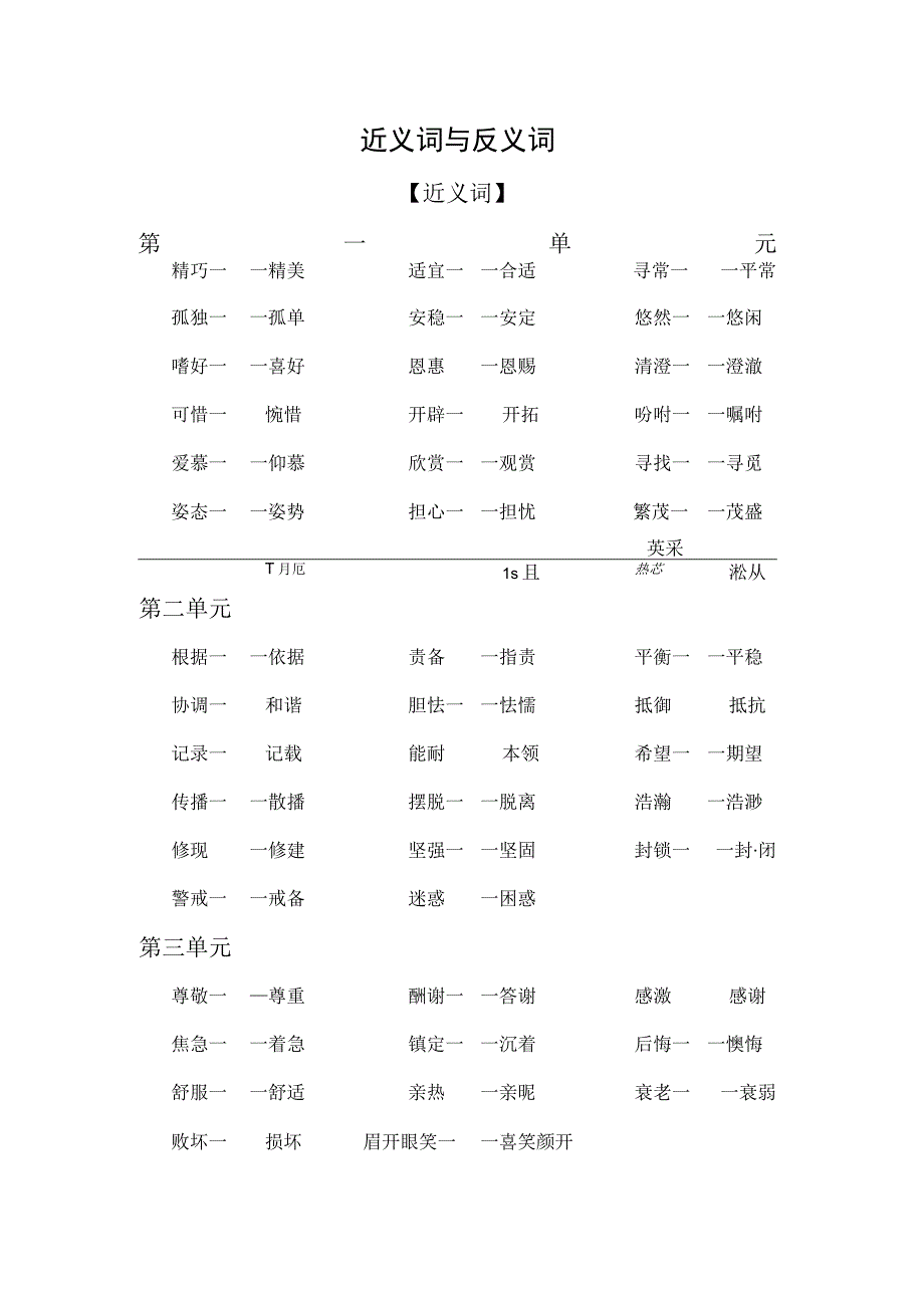 2023年部编版五年级上复习：近义词与反义词.docx_第1页