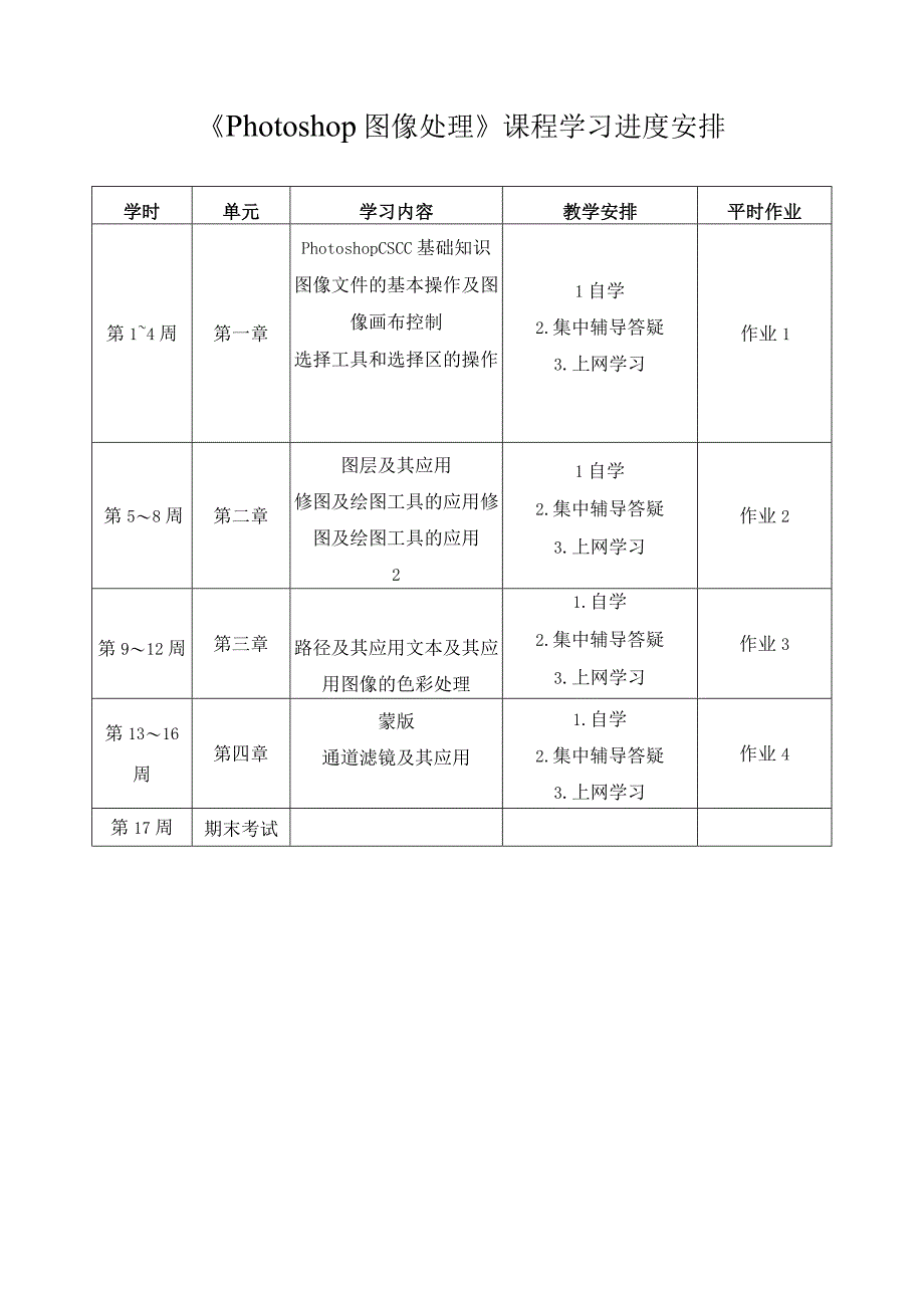 Photoshop图像处理课程学习进度安排.docx_第1页