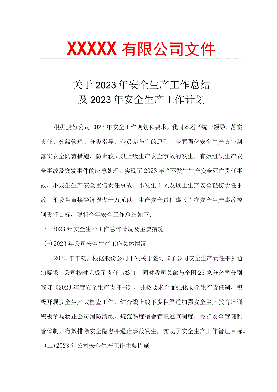 2023年度安全生产年度工作总结和2023年安全生产工作计划.docx_第1页