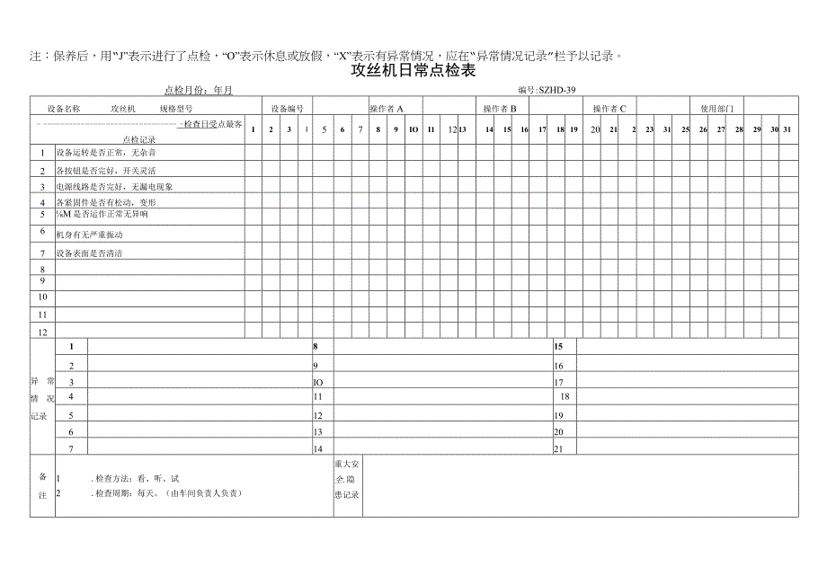 21攻丝机日常点检表.docx_第1页