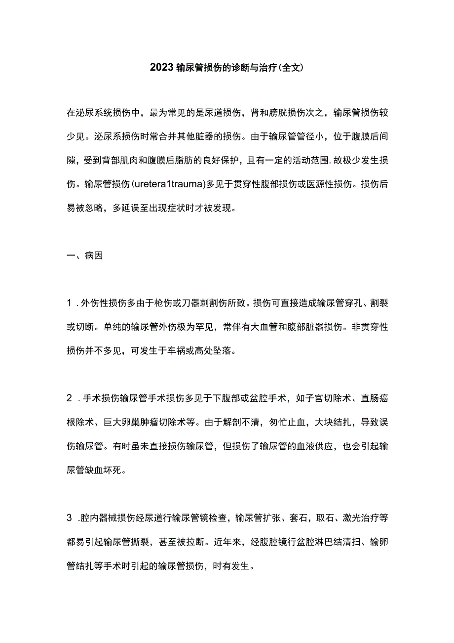 2023输尿管损伤的诊断与治疗全文.docx_第1页