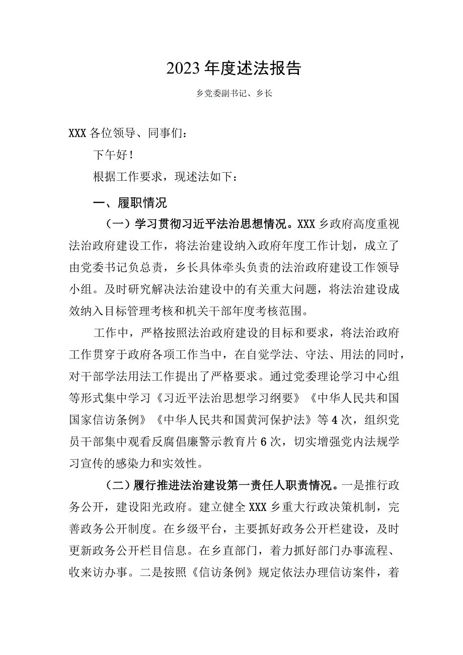 2023年度乡长述法报告.docx_第1页