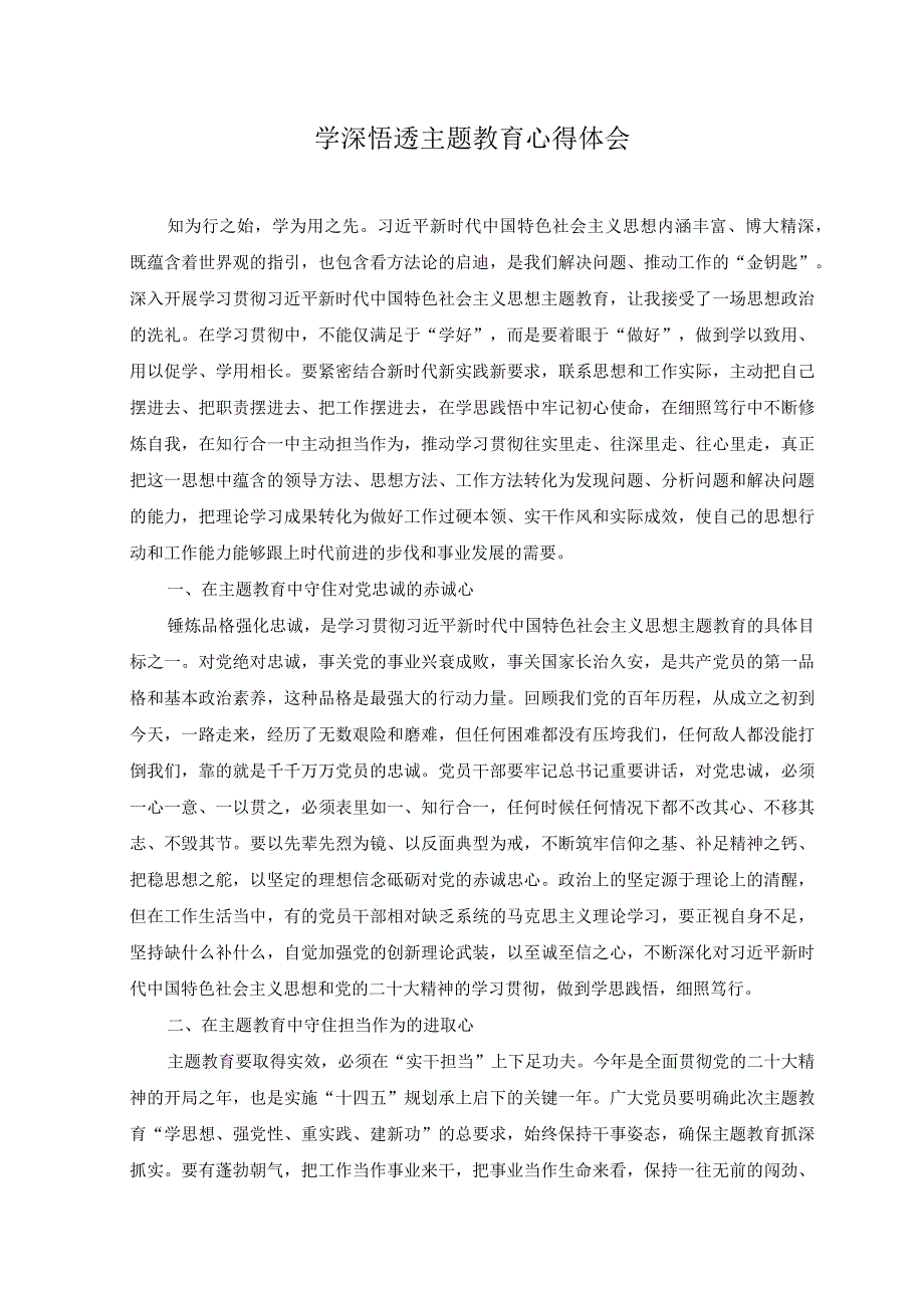 2023年学深悟透走深走实主题教育心得体会2篇.docx_第1页