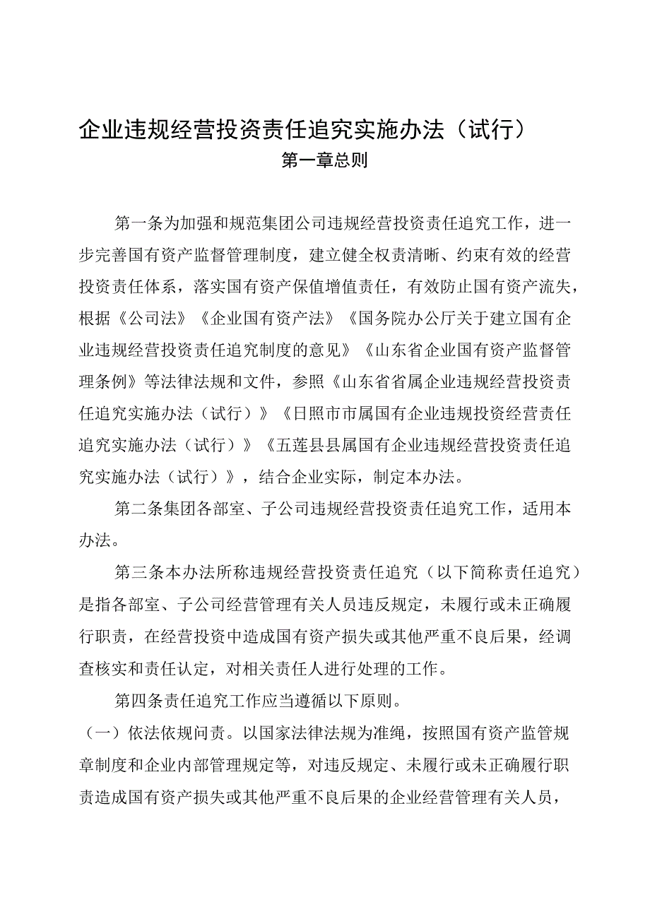 45企业违规经营投资责任追究实施办法实行.docx_第1页