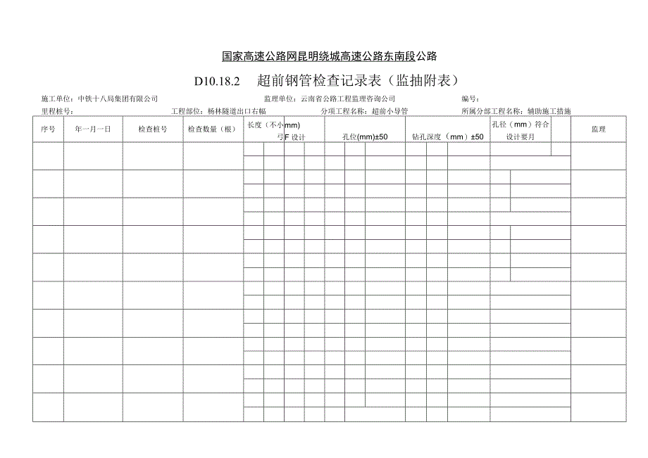 D10182 超前钢管检查记录表附表.docx_第1页