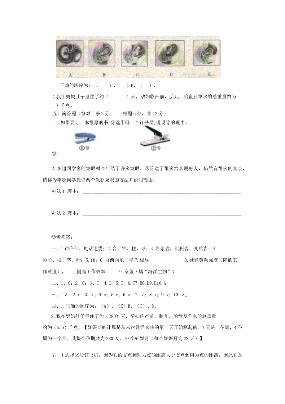 2023年苏教版科学小学五年级下册期末检测题附答案二.docx_第3页