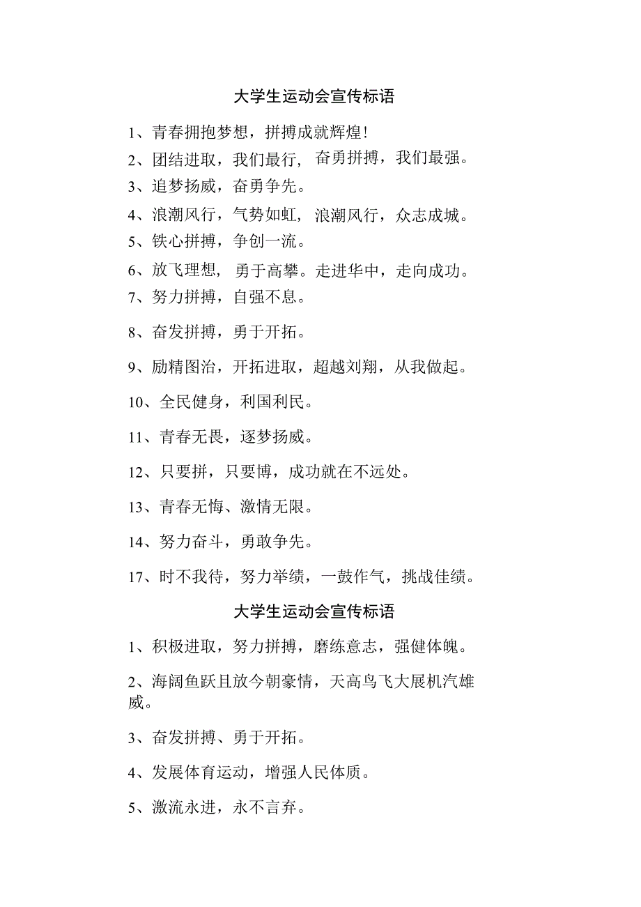 2023年大学生运动会宣传标语 汇编6份_002.docx_第1页