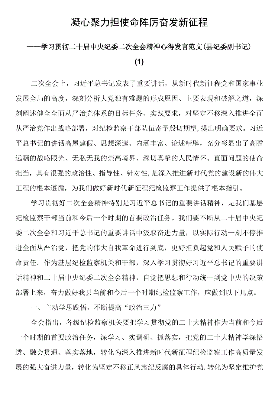 6篇学习贯彻二十届中纪委二次全会精神研讨发言汇编纪委书记纪检监察组长干部心得体会.docx_第2页