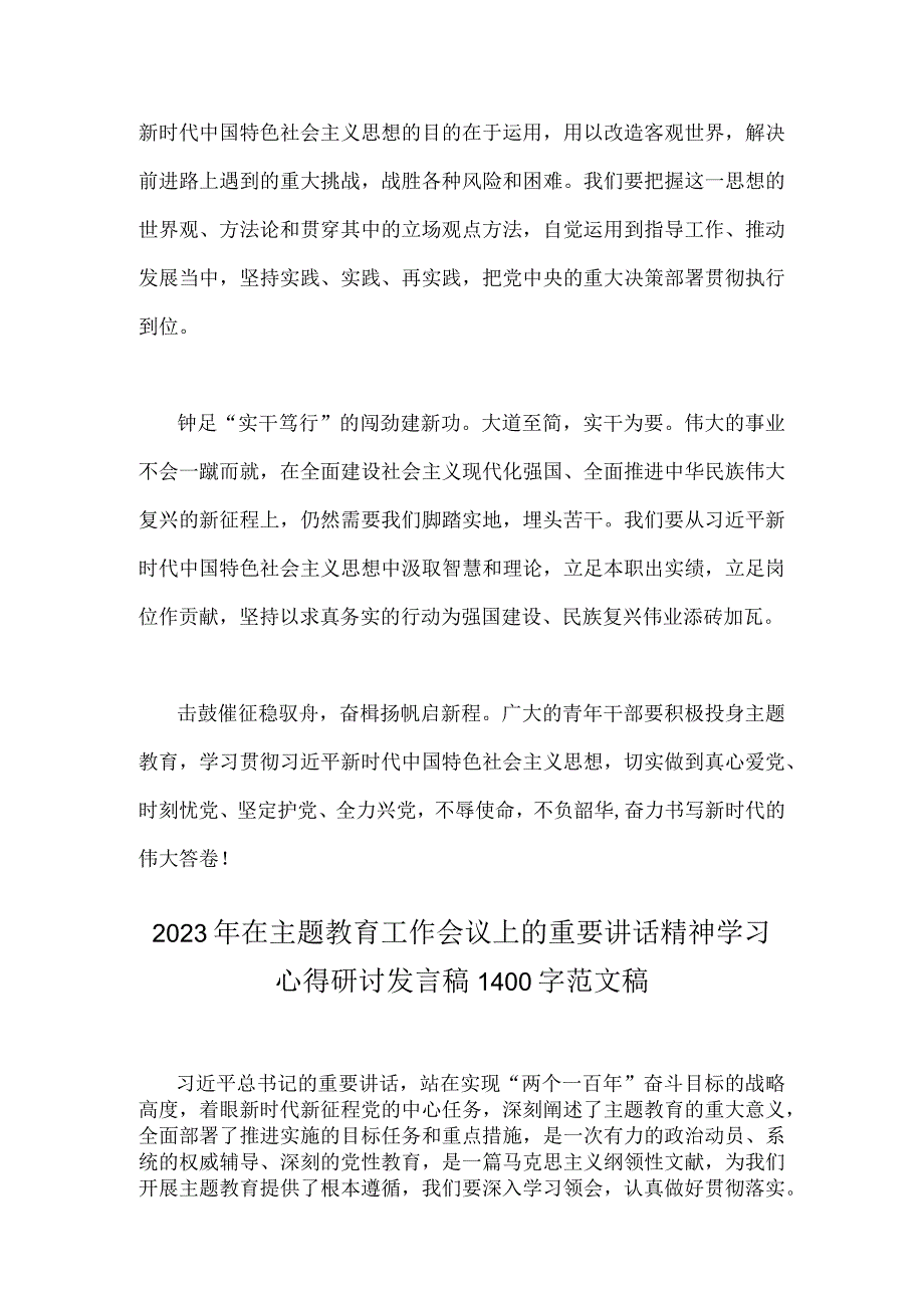 2篇：领导干部2023年在主题教育工作会议上的重要讲话精神学习心得研讨发言稿.docx_第2页