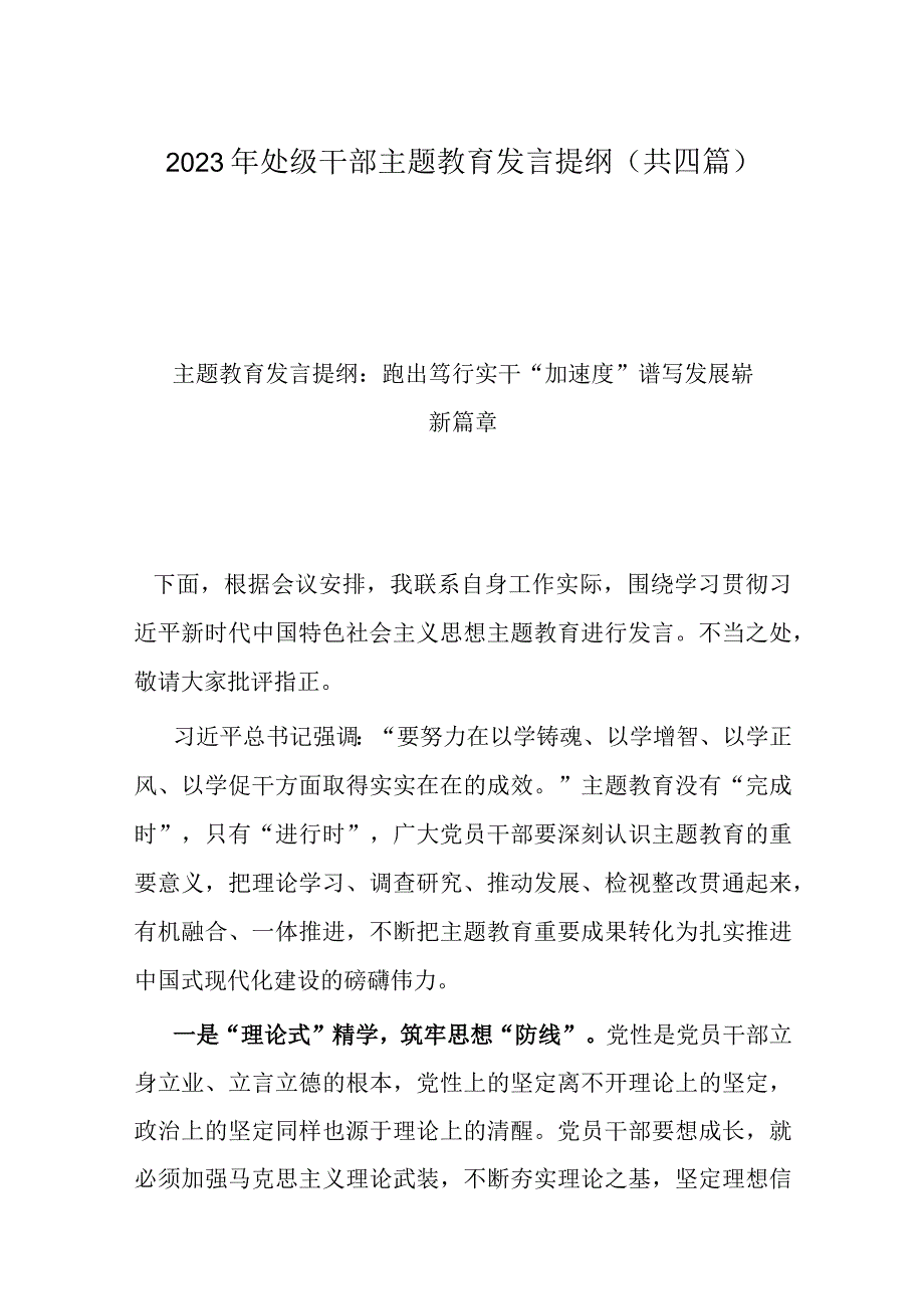 2023年处级干部主题教育发言提纲共四篇.docx_第1页