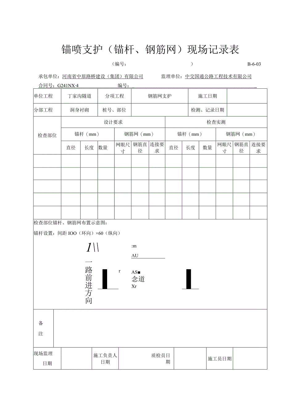 3B603 锚喷支护锚杆钢筋网现场记录表.docx_第1页