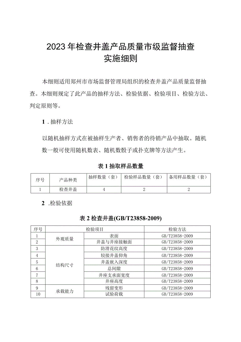 27检查井盖产品质量郑州市监督抽查实施细则.docx_第1页