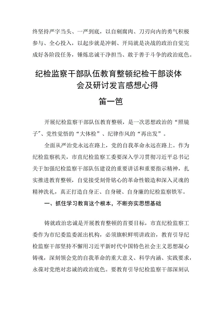 2023纪检监察干部队伍教育整顿纪检干部谈体会及研讨发言感想心得3篇.docx_第3页