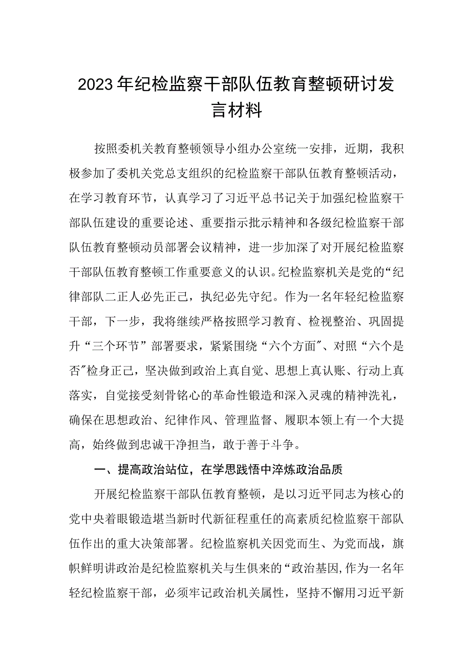 2023年纪检监察干部队伍教育整顿研讨发言材料范文参考三篇.docx_第1页