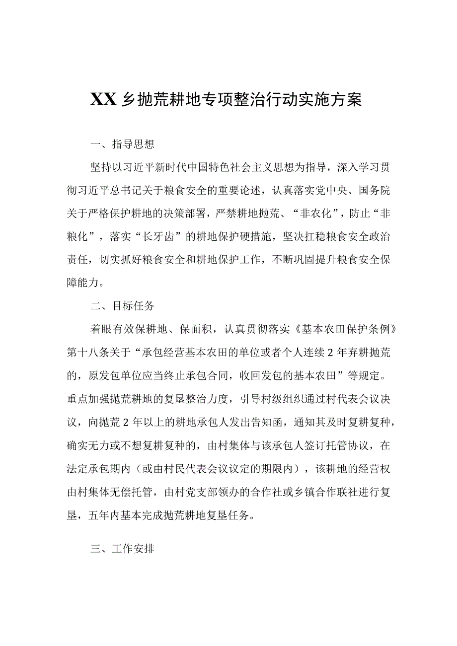 XX乡抛荒耕地专项整治行动实施方案.docx_第1页