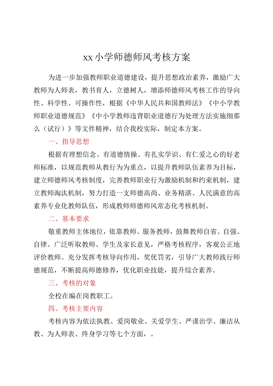 xx小学师德师风考核方案.docx_第1页