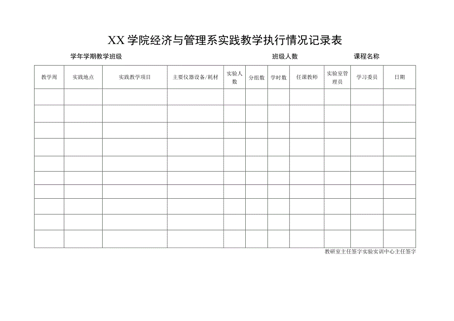 XX学院经济与管理系实践教学执行情况记录表.docx_第1页