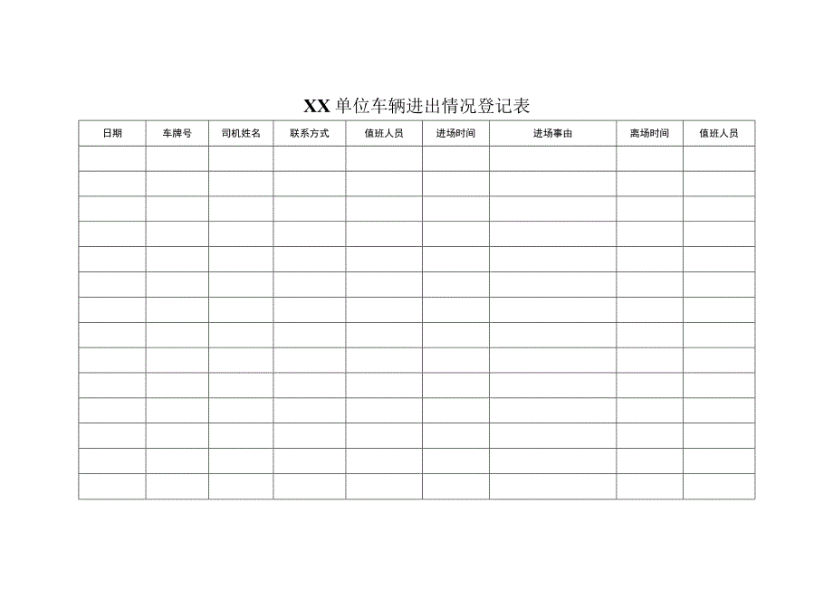 XX单位车辆进出情况登记表模板.docx_第1页