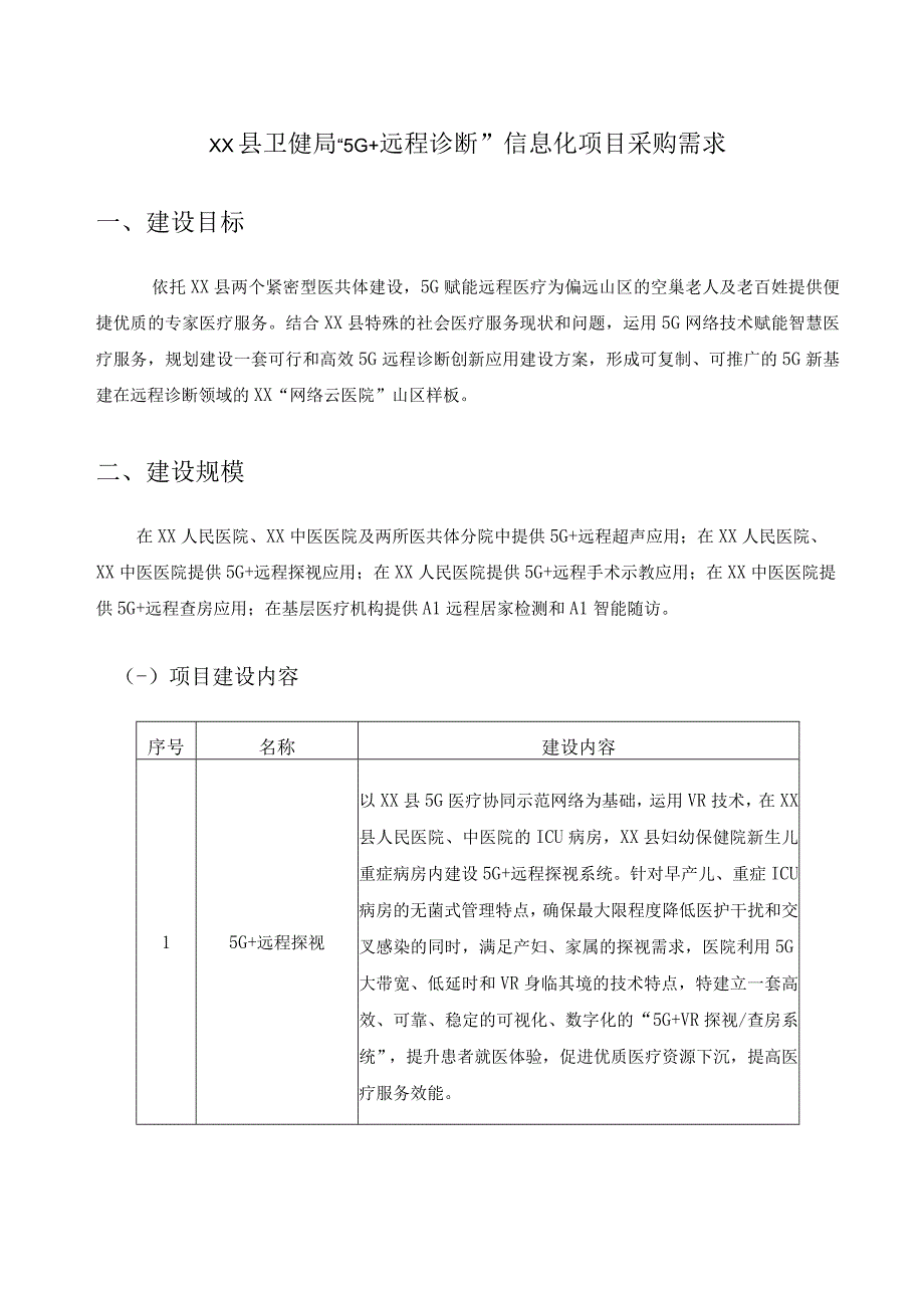 XX县卫健局5G+远程诊断信息化项目采购需求.docx_第1页