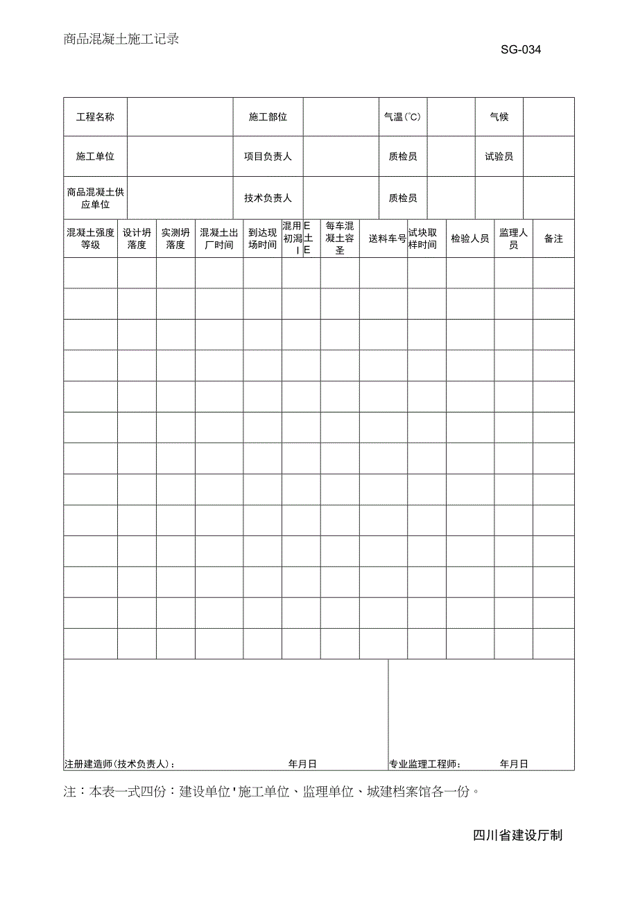 SG034商品混凝土施工记录.docx_第1页