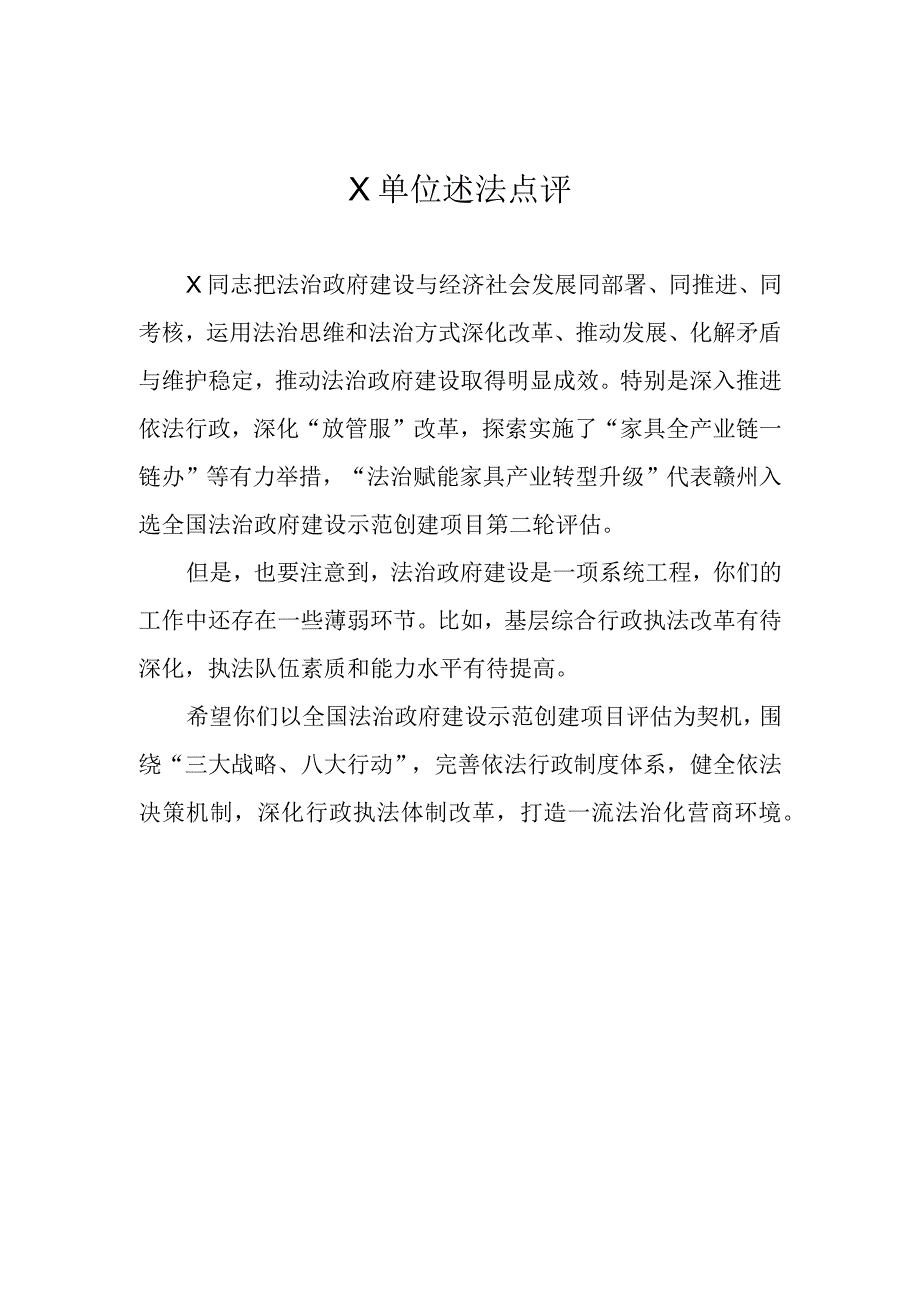 X单位述法点评模板.docx_第1页