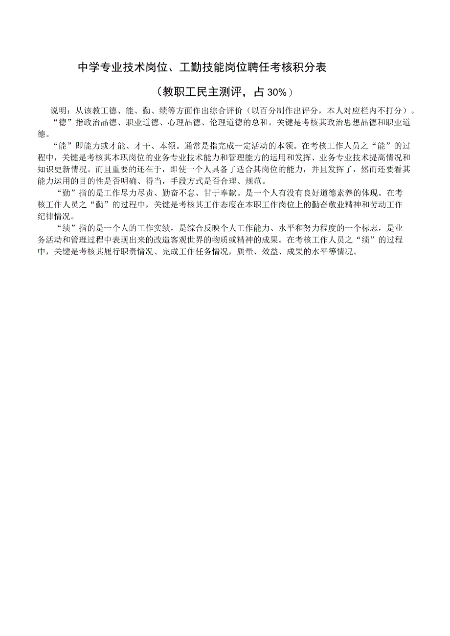 中学专业技术岗位、工勤技能岗位聘任考核积分表.docx_第1页