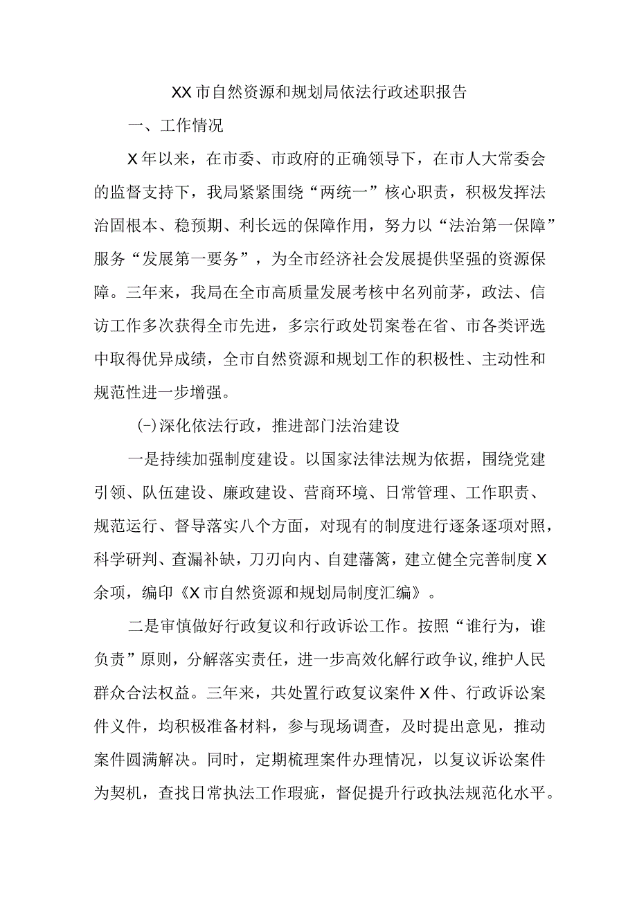 XX市自然资源和规划局依法行政述职报告精选.docx_第1页