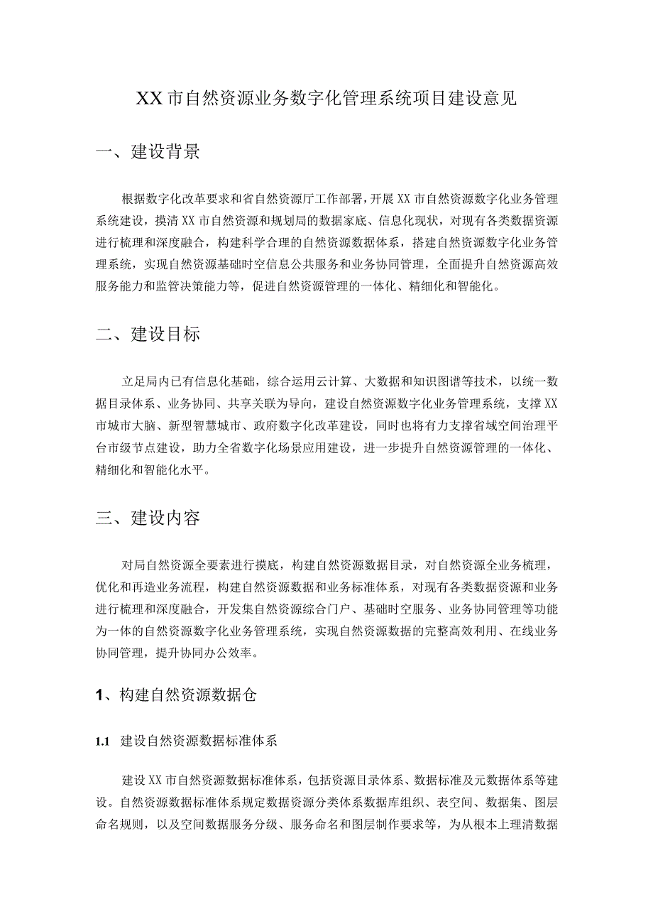 XX市自然资源业务数字化管理系统项目建设意见.docx_第1页