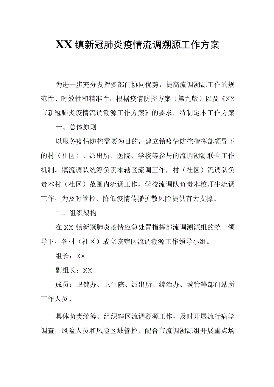 XX镇新冠肺炎疫情流调溯源工作方案.docx_第1页