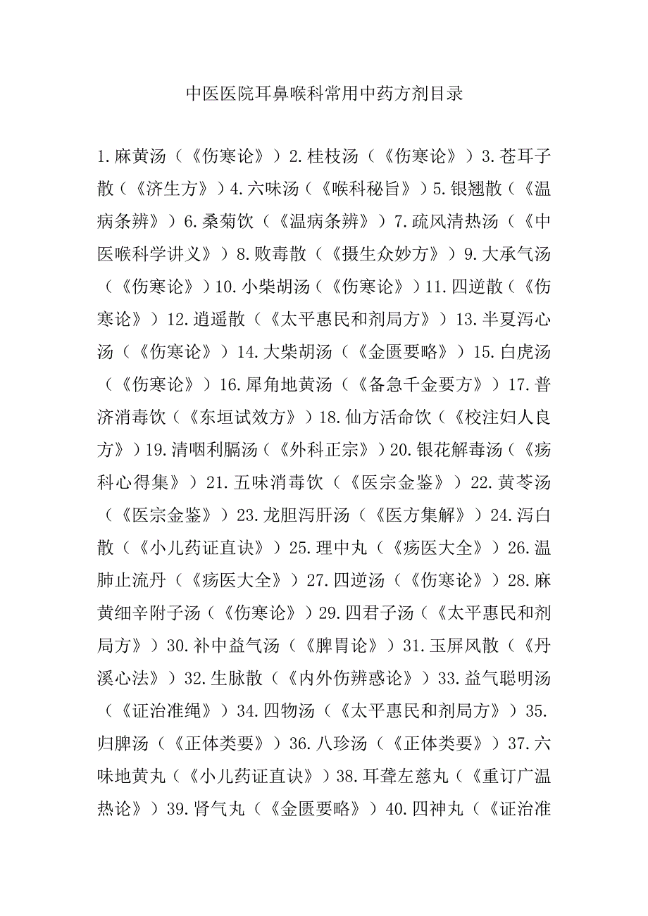 中医医院耳鼻喉科常用中药方剂目录.docx_第1页