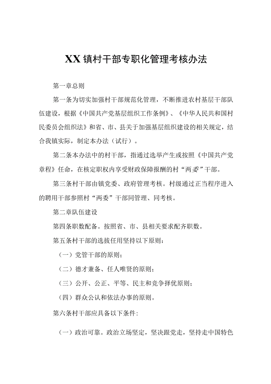 XX镇村干部专职化管理考核办法.docx_第1页