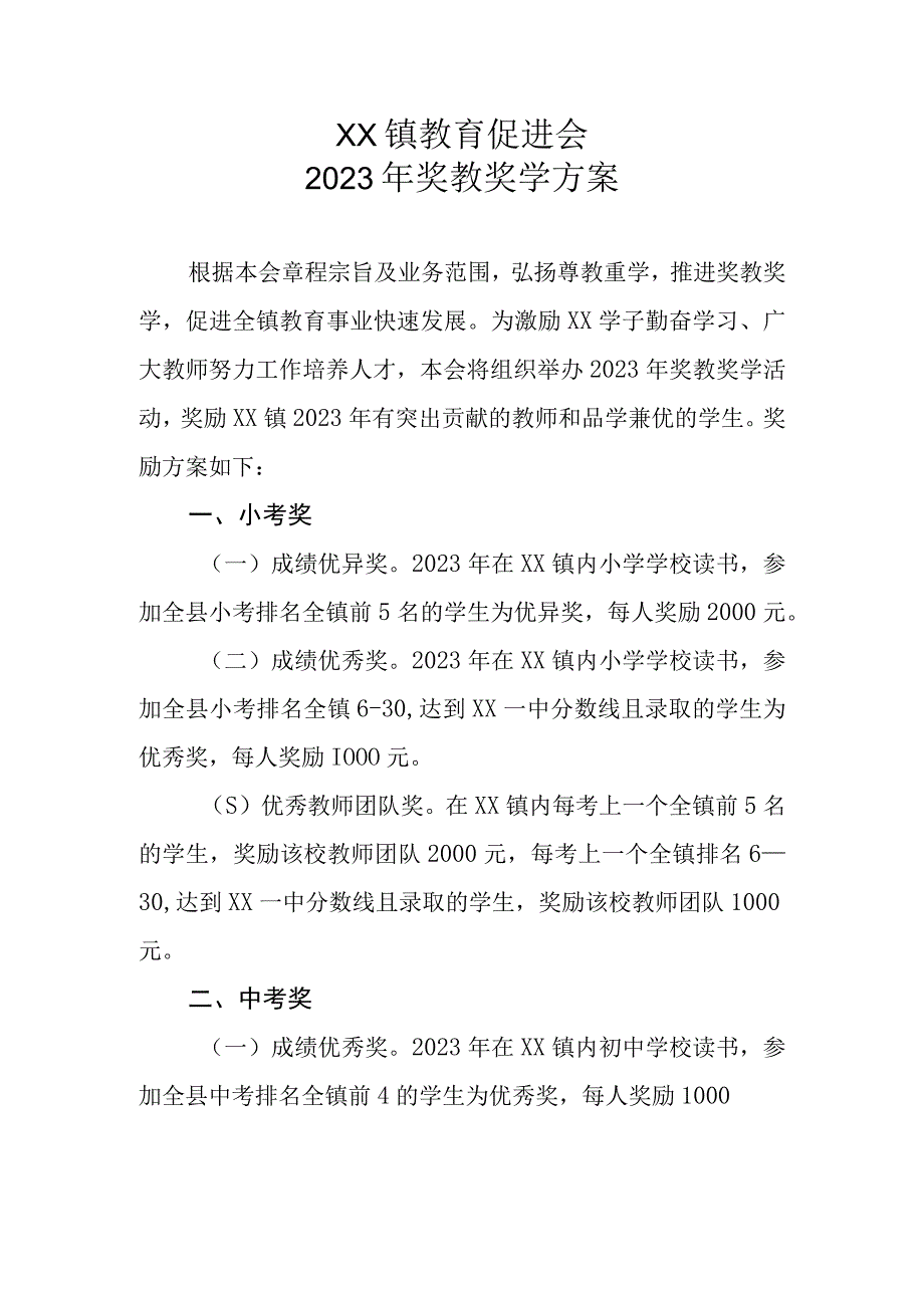 XX镇教育促进会2023年奖教奖学方案.docx_第1页