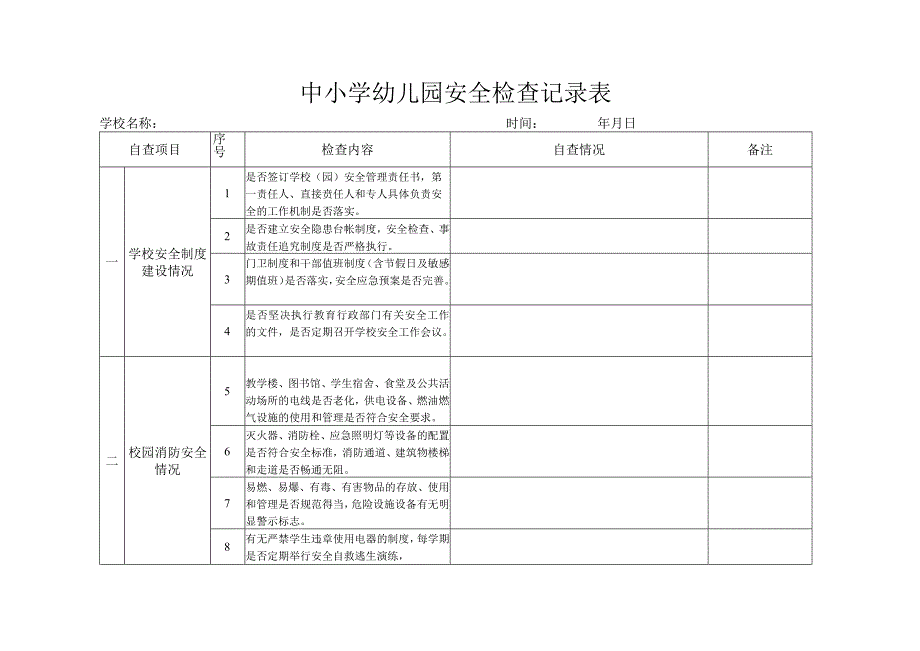 中小学幼儿园安全检查记录表.docx_第1页