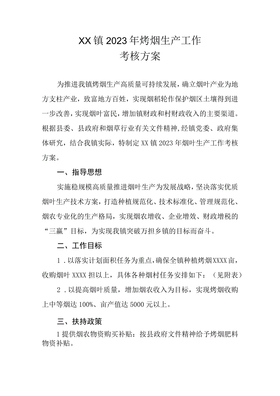 XX镇2023年烤烟生产工作考核方案.docx_第1页