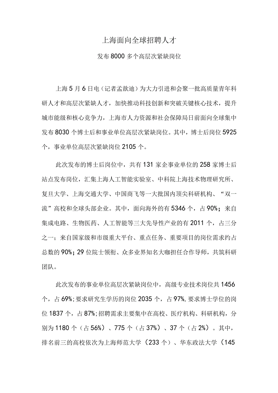 上海面向全球招聘人才 田园美.docx_第1页