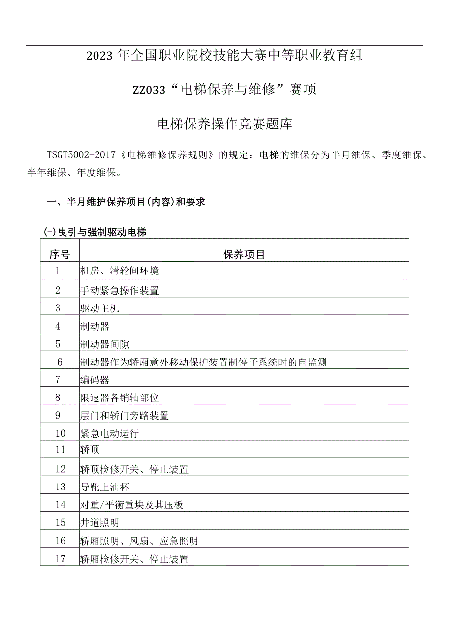 ZZ033电梯保养与维修赛项题库2023年全国职业院校技能大赛拟设赛项赛题完整版10套.docx_第1页