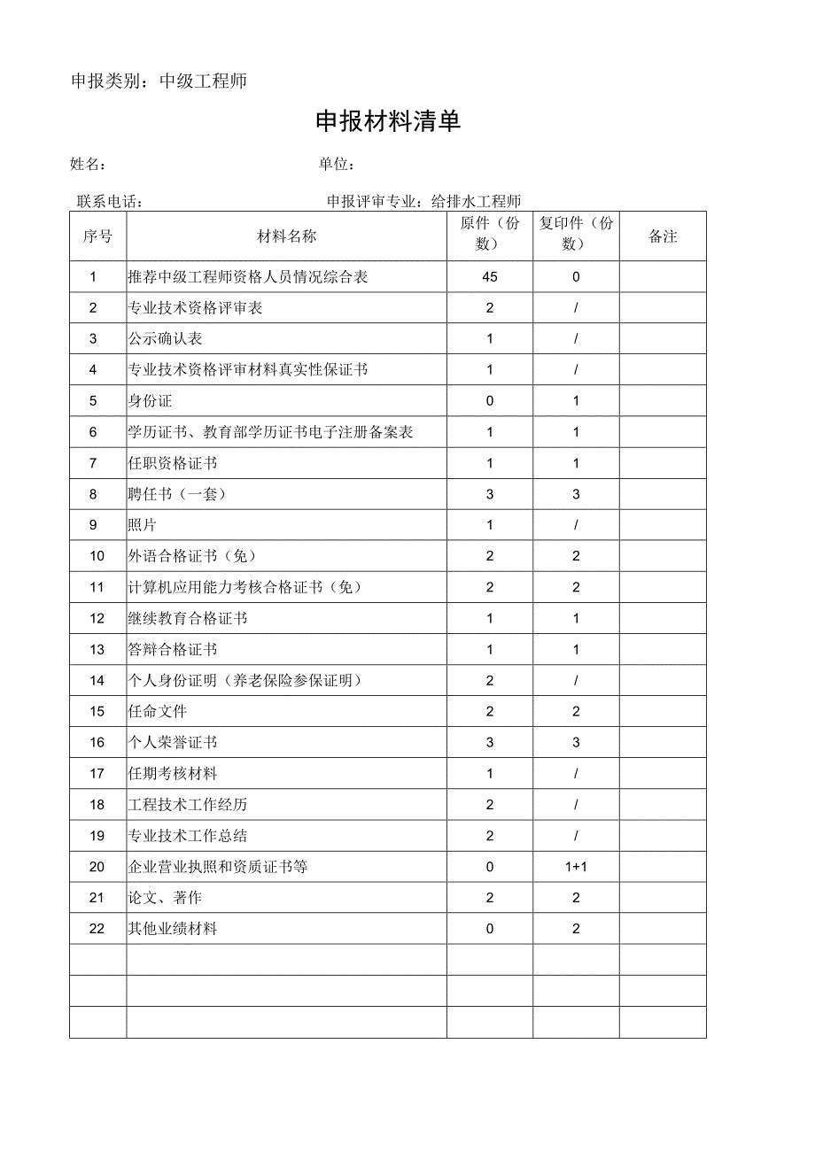 中级职称总申报材料清单.docx_第1页