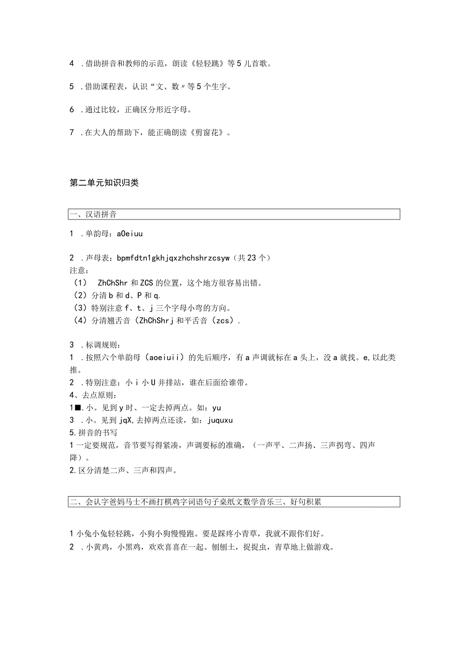 一年级各单元教学重点、知识点.docx_第3页