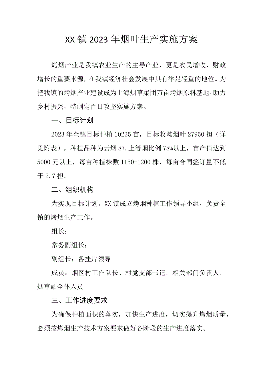 XX镇2023年烟叶生产实施方案.docx_第1页