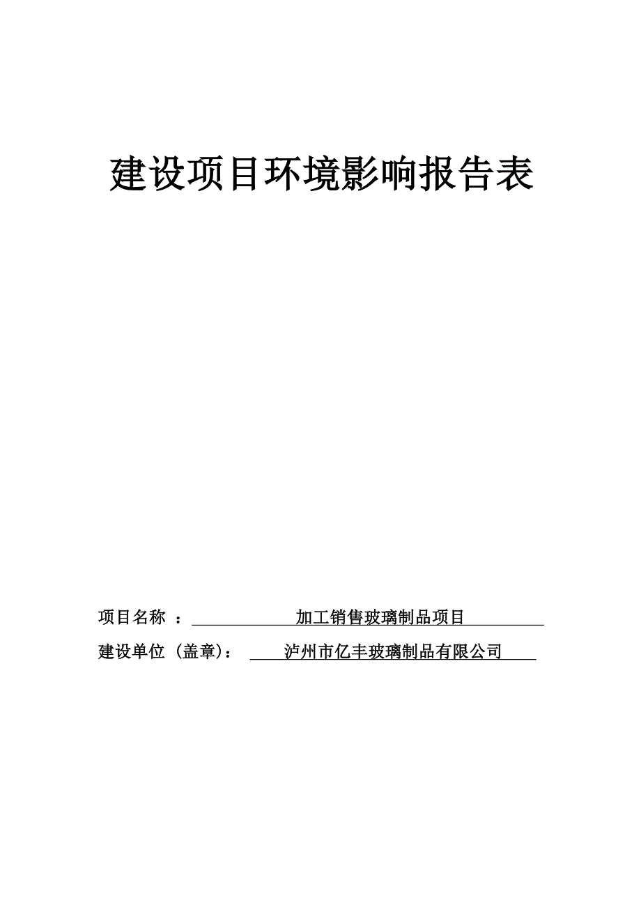 泸州市亿丰玻璃制品有限公司加工销售玻璃制品 项目环境影响报告.docx_第1页