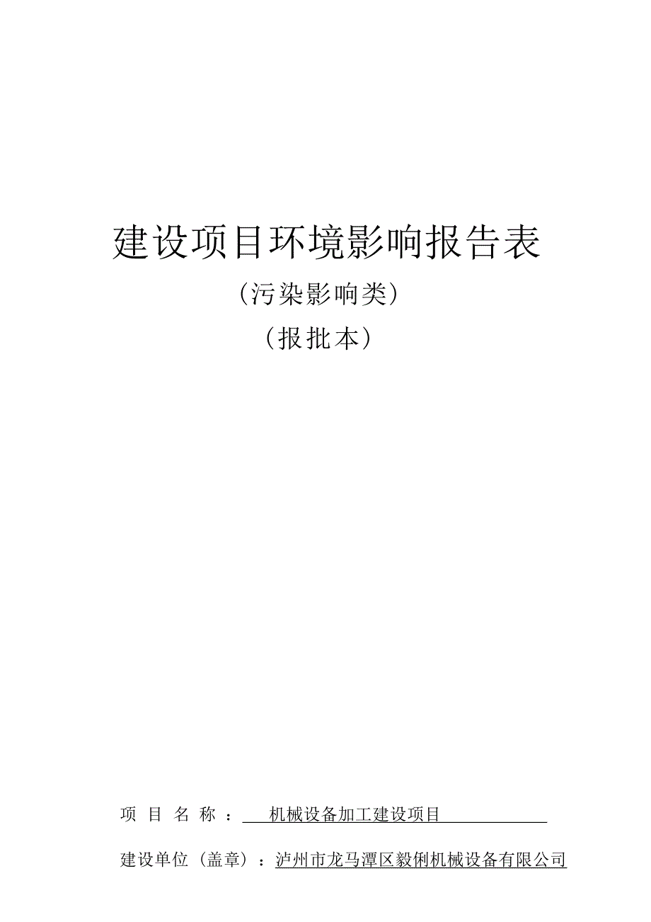 泸州市龙马潭区毅俐机械设备有限公司机械设备加工建设项目环境影响报告.docx_第1页