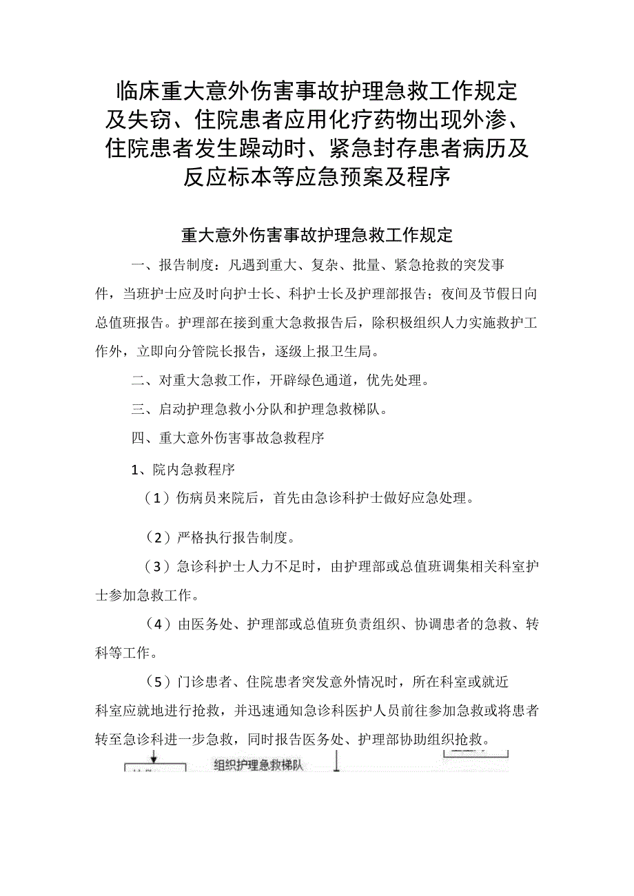 临床重大意外伤害事故护理急救工作规定及失窃住院患者应用化疗药物出现外渗住院患者发生躁动时紧急封存患者病历及反应标本等应急预.docx_第1页