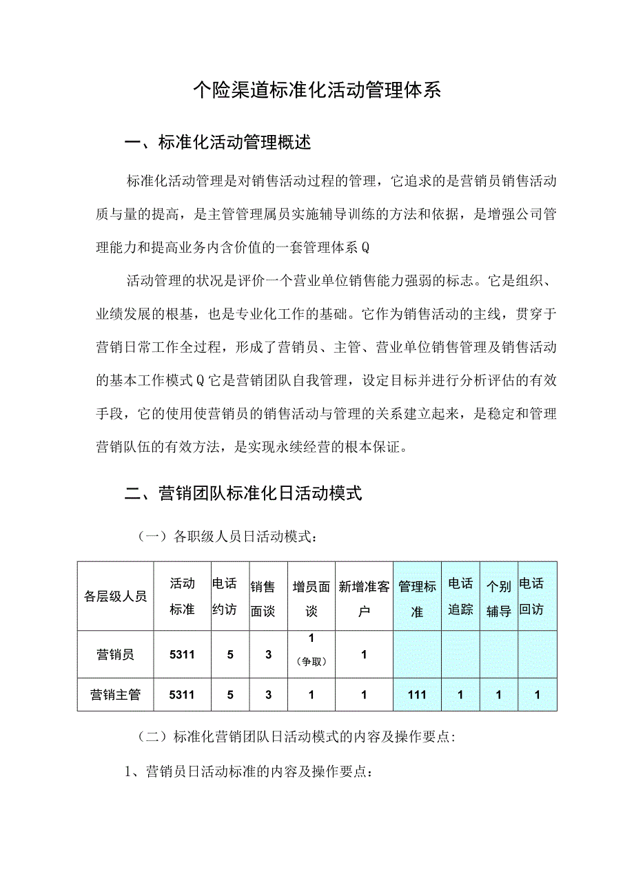 保险公司个险渠道标准化活动管理体系9页.docx_第1页